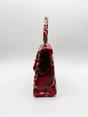 Red Floral Satin Embroidered Top Handle Bag in Red, Image 4 of 4