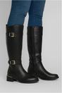 Black AJVANI Black Stretchy Elastic Zip Calf Biker Knee Boots, Image 2 of 5