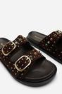 Dark Brown Ceylon Diamante Stud Double Buckle Slide On Sandal, Image 5 of 6