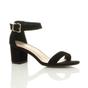 Black AJVANI Black Mid Block Heel Ankle Strap Sandals, Image 1 of 6