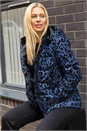 Blue Animal Print Flocked Hooded Coat, Image 2 of 4