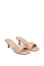 Beige 'Pearl' Square Toe Stiletto Kitten Heel Mule Sandals, Image 3 of 6
