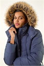 Navy  Faux Fur Padded Belt Coat, Image 4 of 5