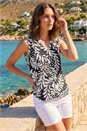 Black Petite Leaf Print Sleeveless Blouse, Image 1 of 4