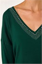 Dark Green Hotfix Trim V-Neck Knit Jumper, Image 5 of 5