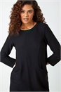 Black Ribbed Pocket Detail Stretch Shift Dress, Image 4 of 5
