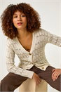 Beige Stitch Detail Button Through Knit Cardigan, Image 1 of 5