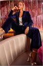 Midnight Blue Velvet Elastic Waist Wide Leg Trousers, Image 1 of 6