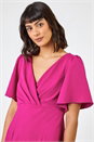 MAGENTA Gathered Wrap Front Midi Dress, Image 4 of 5