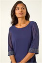 Midnight Blue Embellished Cuff Chiffon Top, Image 1 of 5
