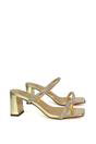 Gold XY LONDON Gold 'Holden' Diamante Strap Square Toe Mid Block Heel Sandal Mules, Image 2 of 5