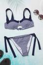 Multi Striped Tie Side Regular Waist Bikini Bottom with Colour Block Detail, Image 2 of 4