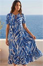 Blue Abstract Print Tie Front Smock Dress, Image 1 of 4