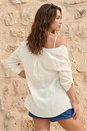 White Petite V-Neck Button Front Top, Image 2 of 4