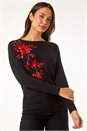 Black Sparkly Floral Knitted Jumper, Image 4 of 5
