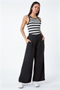 Black Plain Elastic Waist  Wide Leg Trouser, Image 2 of 5