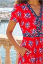 Red Petite Floral Contrast Stretch Midi Dress , Image 4 of 4