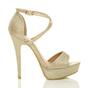 Gold High Heel Crossed Straps Platform Sandals, Image 2 of 6