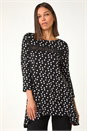 Black Spot Print Lace Trim Stretch Top, Image 4 of 5