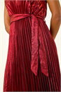 Red Metallic Pleat Belted Midi Dress, Image 5 of 5