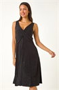 Black Floral Glitter Print Midi Stretch Dress, Image 2 of 5