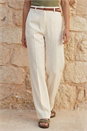 Ivory  Linen Blend Belted Trouser, Image 2 of 5