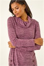 Purple Cowl Neck Buttoned Top, Image 4 of 5