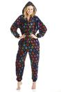 Black Camille Lingerie Black All In One Paw Print Hooded Fleece Onesie, Image 1 of 5