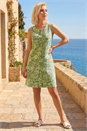 Green Petite Leaf Print Buttoned A-Line Dress, Image 2 of 4