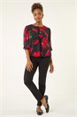 Red Floral Shoulder Bow Pleated Top, Image 1 of 5