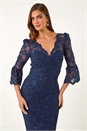 Navy  Lace Scallop V-Neck Bodycon Maxi Dress, Image 4 of 5