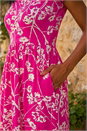 Pink Floral Print Midi Stretch Dress, Image 4 of 4