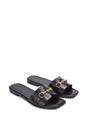Black XY LONDON Black 'Lesley' Square Toe Mule Slider Sandals With Buckle Detail, Image 4 of 5