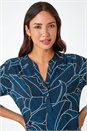 Teal Textured Leaf Print Stretch Shirt, Image 4 of 5