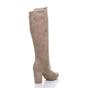 Taupe AJVANI Taupe High Block Heel Stretchy Calf Boots, Image 4 of 5