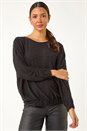 Black Bubble Hem Textured Stretch Top, Image 4 of 5