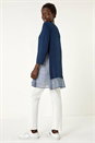 Navy  Animal Print Contrast Mesh Hem Stretch Top, Image 3 of 5