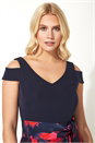 Navy  Floral Print Cold Shoulder Midi Dress, Image 3 of 4
