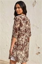 Chocolate Leaf Print Longline Button Blouse , Image 3 of 4