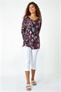 Bordeaux Aztec Print V-Neck Stretch Tunic Top, Image 2 of 5
