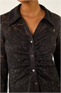 Black Sequin Lace Collared Blouse, Image 6 of 6