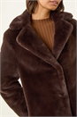 Chocolate Faux Fur Longline Coat, Image 5 of 6