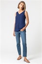 Blue V-Neck Button Front Sleeveless Top, Image 3 of 4