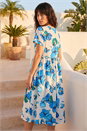 Blue Floral Smock Midi Dress, Image 3 of 4