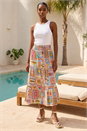 PINK Petite Patchwork Print Shirred Midi Skirt, Image 2 of 4