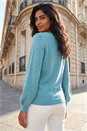 Light Blue  Square Neck Pearl Trim Knit Jumper, Image 2 of 4