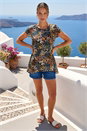 Khaki Floral Lace Puff Print Tunic Top, Image 2 of 4