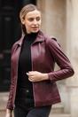 Burgundy Casual Leather Jacket with Classic Collar, Image 1 of 4