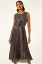 Chocolate Metallic Pleated Midi Dress, Image 3 of 6