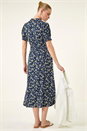Navy  Ditsy Print V-Neck Midi Dress, Image 4 of 6